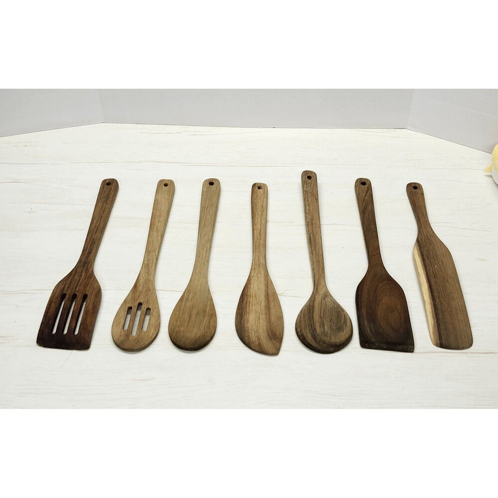 The Pioneer Woman 7-Piece Acacia Wood Kitchen Cooking Utensil Set Spoons & Spatu - Picture 11 of 12
